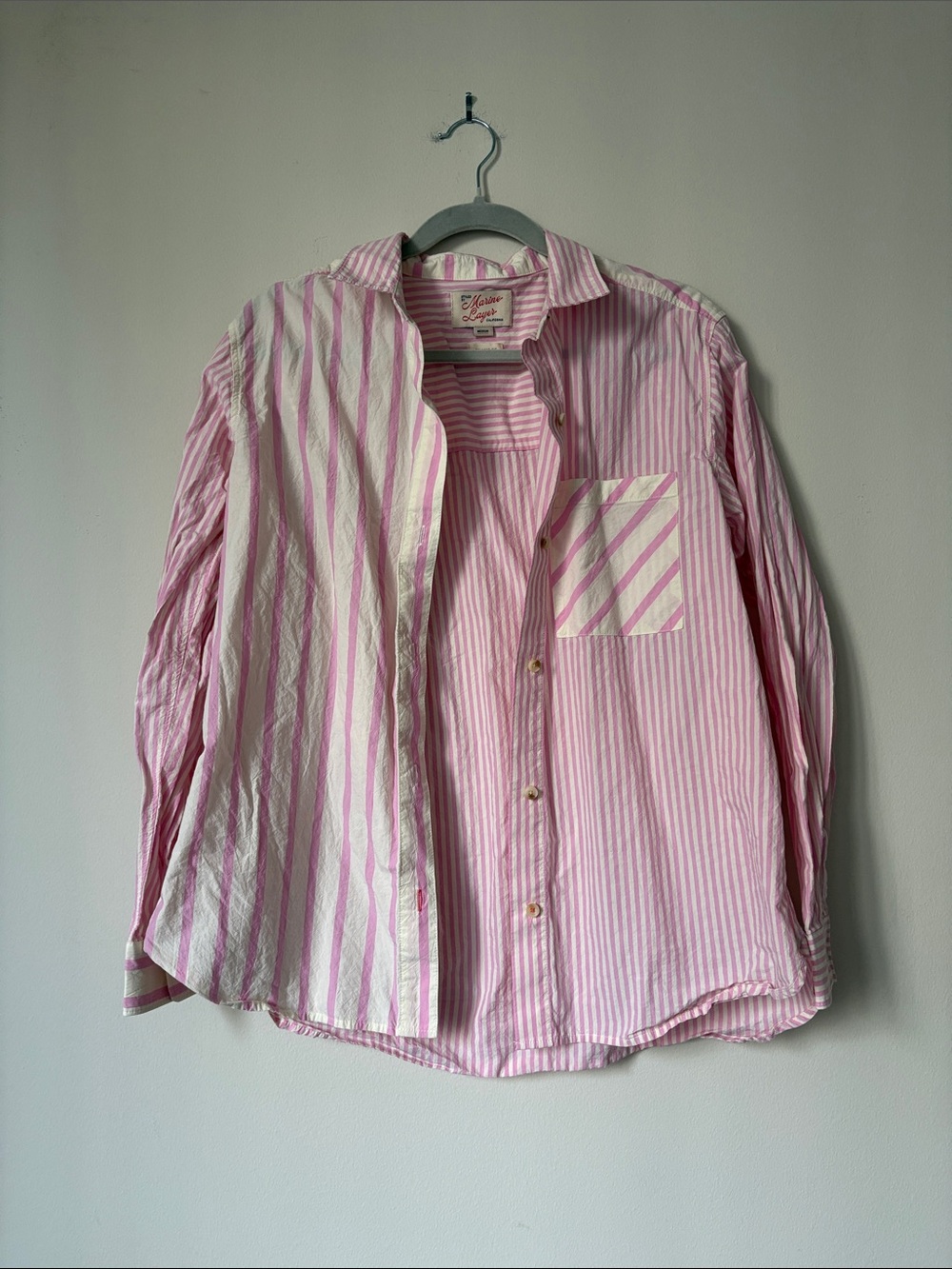 Marine Layer Pink & White Striped Mixed-Pattern Button-Down Shirt